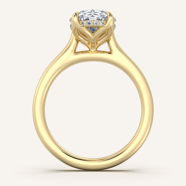 Oval Tulip Style Hidden Halo Engagement Ring | 14k Yellow Gold