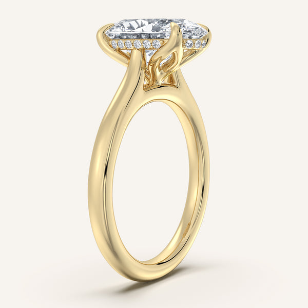 Oval Tulip Style Hidden Halo Engagement Ring | 18k Yellow Gold