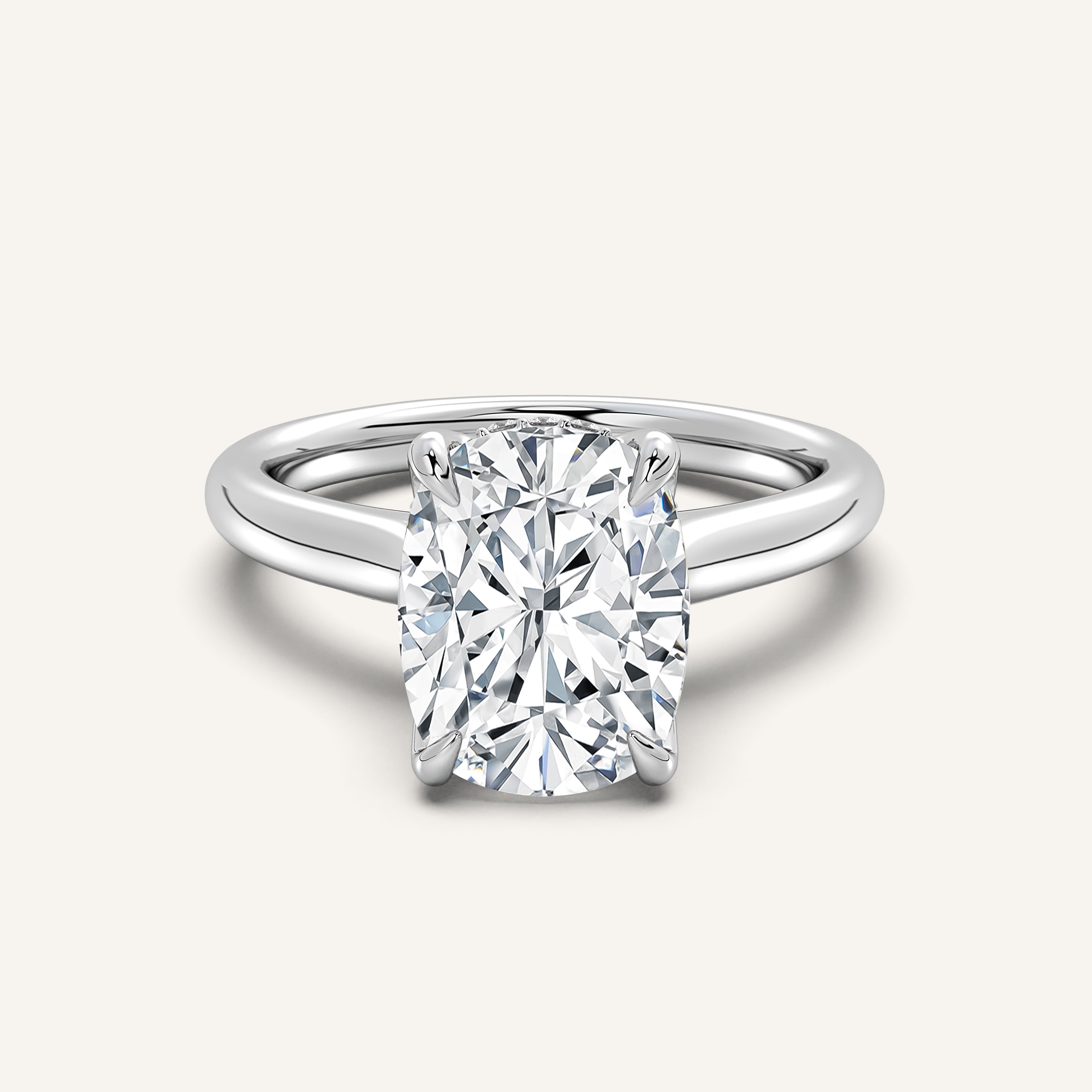 Image for Cushion Cut Tulip Style Hidden Halo Engagement Ring | 14k White Gold