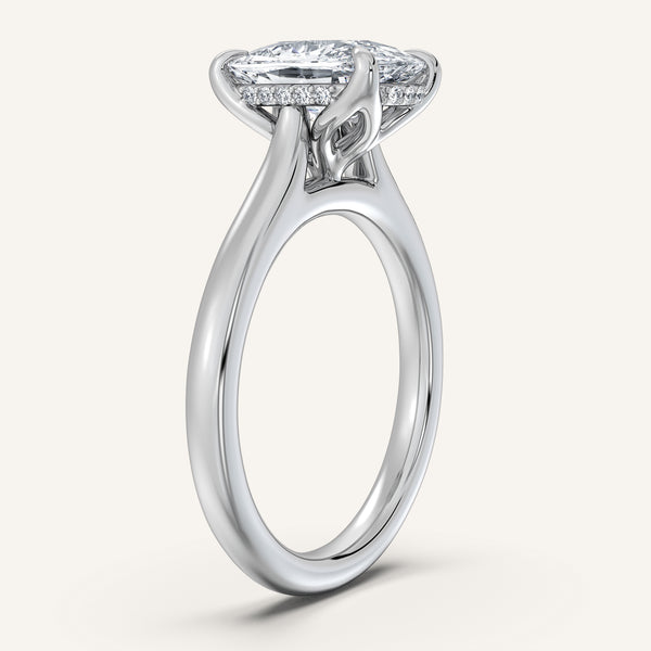 Cushion Cut Tulip Style Hidden Halo Engagement Ring | 18k White Gold