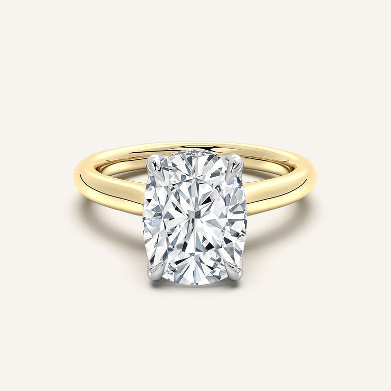 Image for Cushion Cut Tulip Style Hidden Halo Engagement Ring | 18k Two Tone