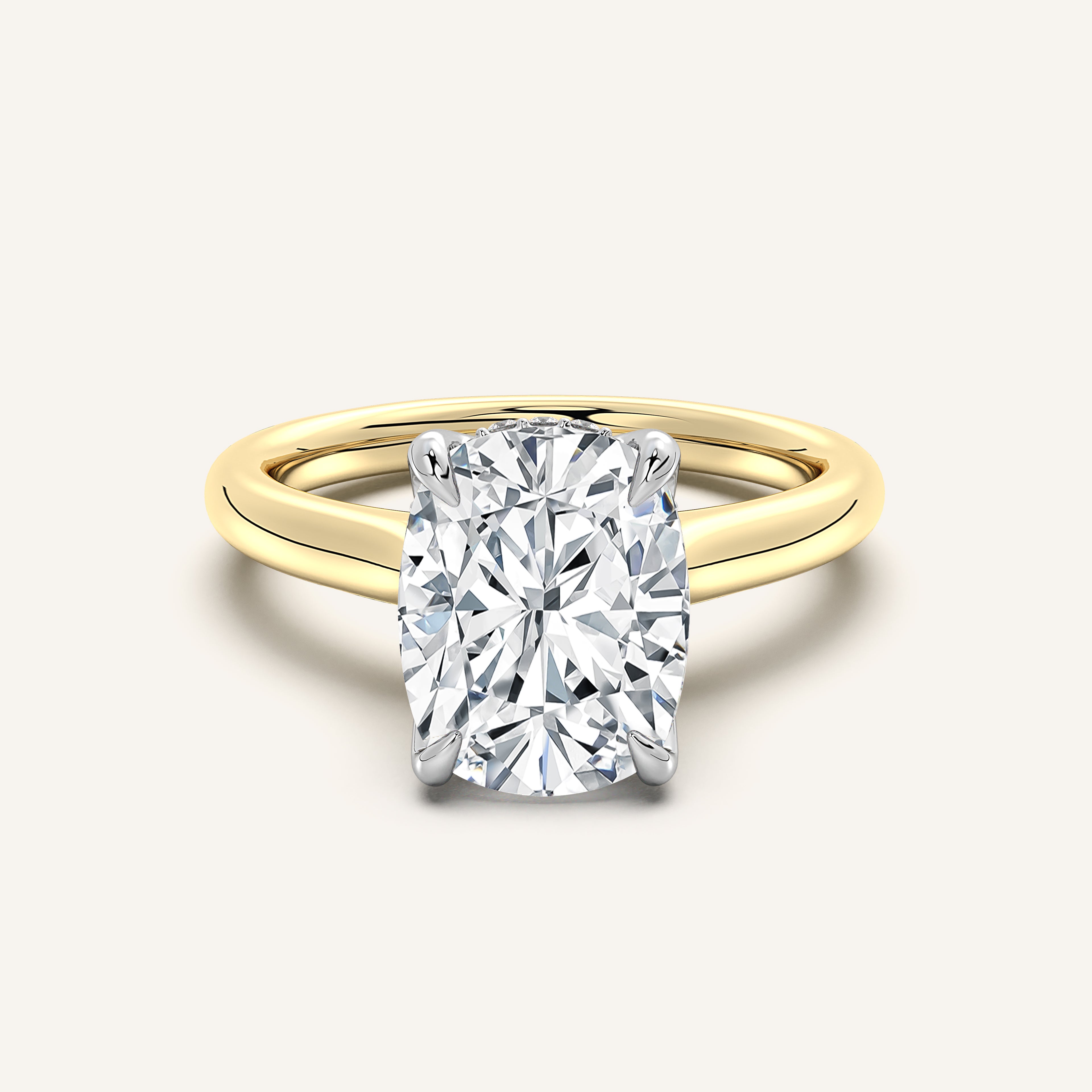 Image for Cushion Cut Tulip Style Hidden Halo Engagement Ring | 14k Two Tone