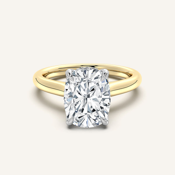 Cushion Cut Tulip Style Hidden Halo Engagement Ring | 14k Two Tone