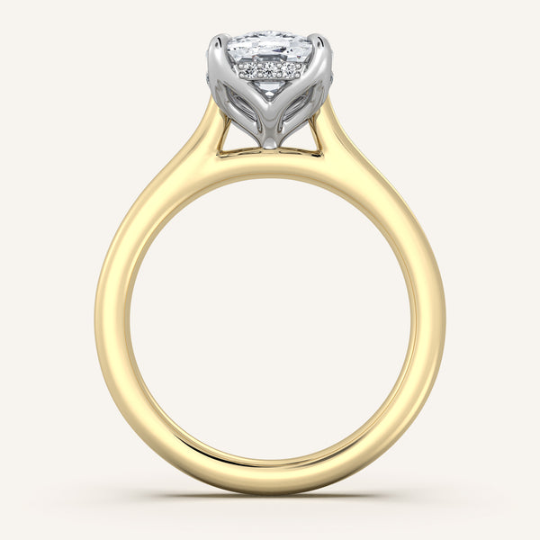 Cushion Cut Tulip Style Hidden Halo Engagement Ring | 14k Two Tone