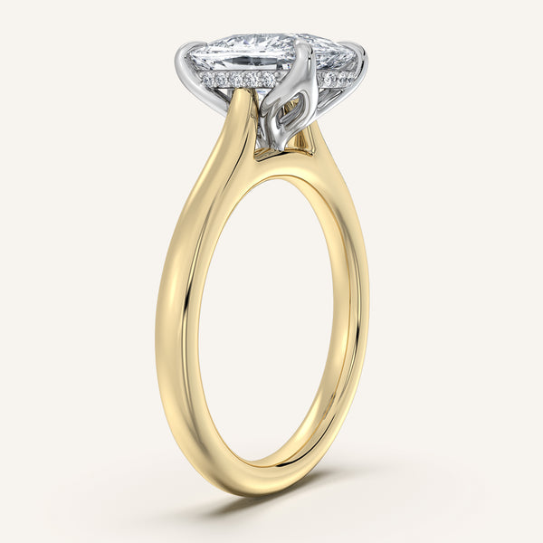 Cushion Cut Tulip Style Hidden Halo Engagement Ring | 18k Two Tone