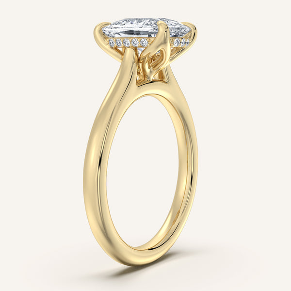 Cushion Cut Tulip Style Hidden Halo Engagement Ring | 18k Yellow Gold