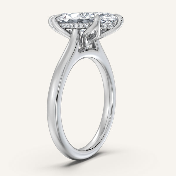 Marquise Tulip Style Hidden Halo Engagement Ring | 14k White Gold
