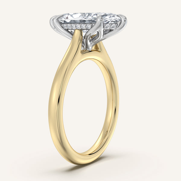 Marquise Tulip Style Hidden Halo Engagement Ring | 18k Two Tone