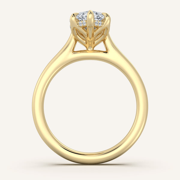 Marquise Tulip Style Hidden Halo Engagement Ring | 14k Yellow Gold