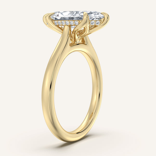 Marquise Tulip Style Hidden Halo Engagement Ring | 18k Yellow Gold