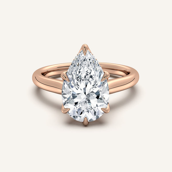 Pear Shape Tulip Style Hidden Halo Engagement Ring | 14k Rose Gold