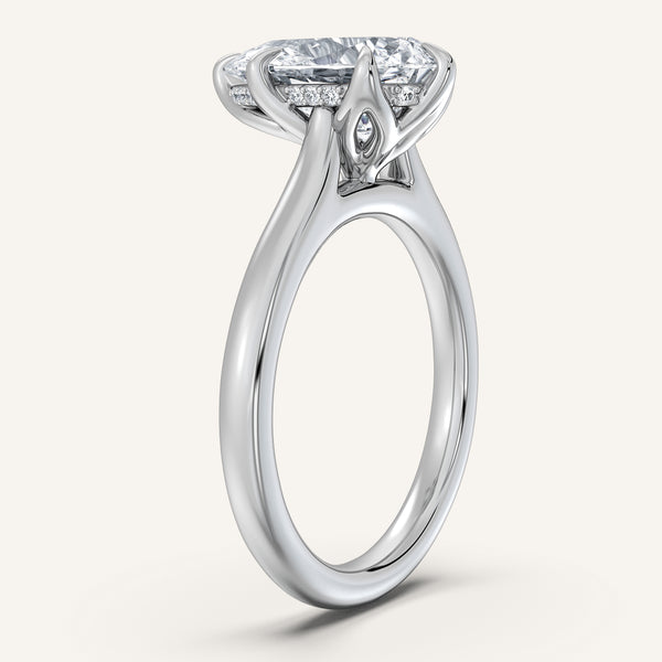 Pear Shape Tulip Style Hidden Halo Engagement Ring | 14k White Gold