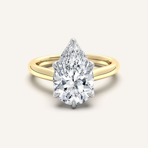 Pear Shape Tulip Style Hidden Halo Engagement Ring | 14k Two Tone
