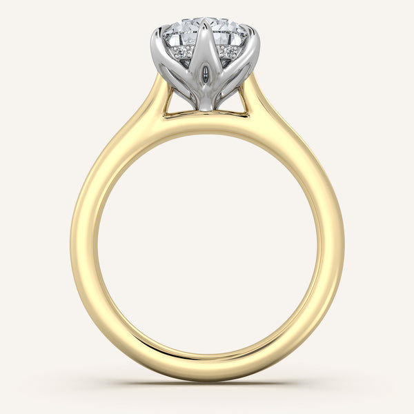 Pear Shape Tulip Style Hidden Halo Engagement Ring | 14k Two Tone