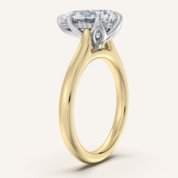 Pear Shape Tulip Style Hidden Halo Engagement Ring | 14k Two Tone