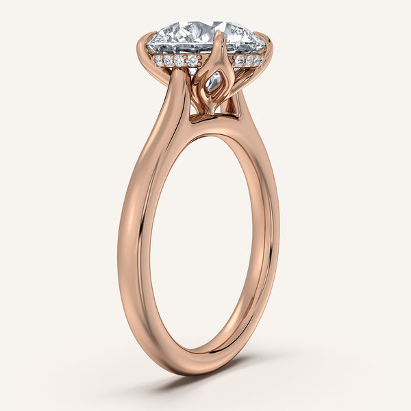Round Tulip Style Hidden Halo Engagement Ring | 14k Rose Gold