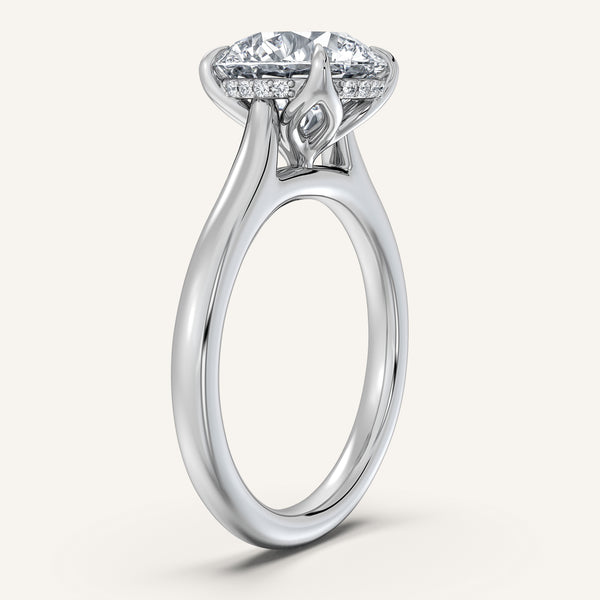 Round Tulip Style Hidden Halo Engagement Ring | 14k White Gold