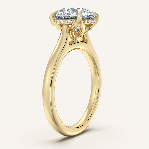 Round Tulip Style Hidden Halo Engagement Ring | 14k Yellow Gold