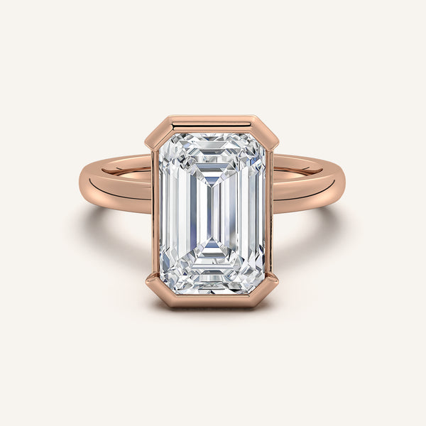 Emerald Cut Half Bezel Engagement Ring | 18k Rose Gold