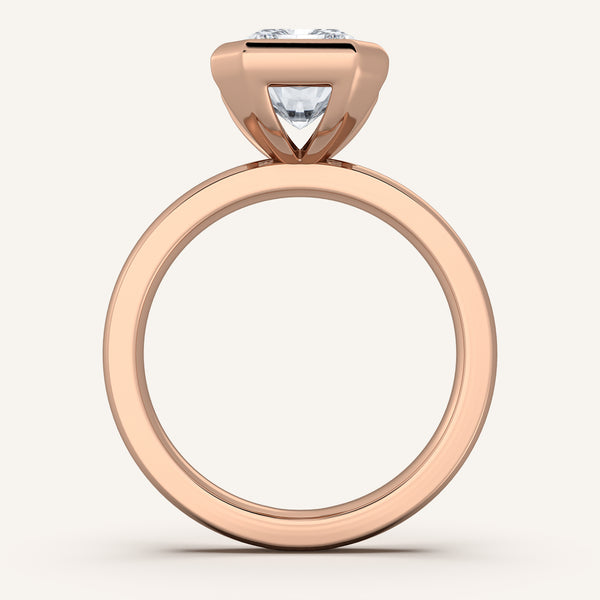 Emerald Cut Half Bezel Engagement Ring | 18k Rose Gold