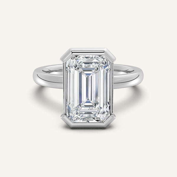 Emerald Cut Half Bezel Engagement Ring | 18k White Gold