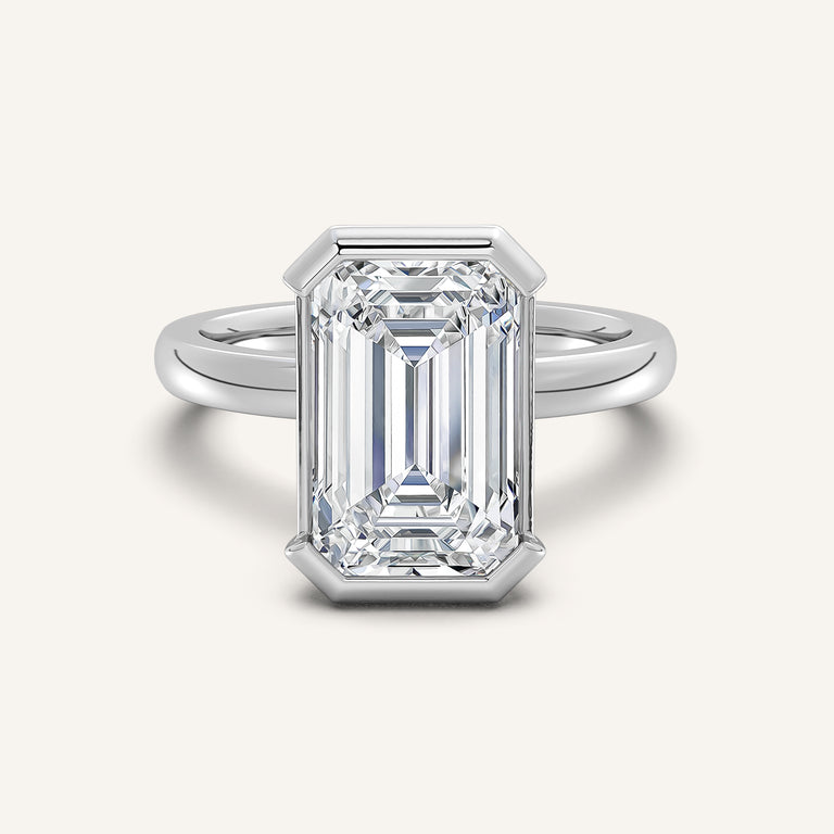 Image for Emerald Cut Half Bezel Engagement Ring | Platinum
