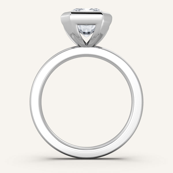 Emerald Cut Half Bezel Engagement Ring | Platinum