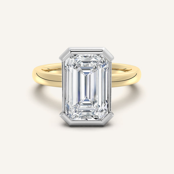 Emerald Cut Half Bezel Engagement Ring | 18k Two Tone
