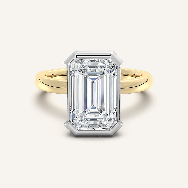 Image for Emerald Cut Half Bezel Engagement Ring | 18k Two Tone