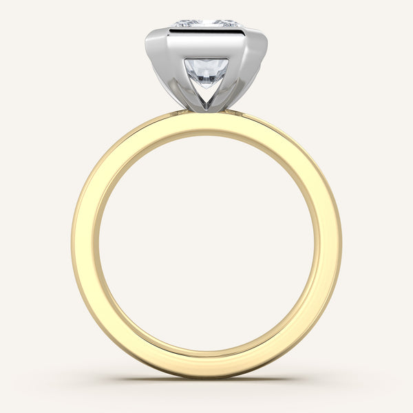 Emerald Cut Half Bezel Engagement Ring | 18k Two Tone