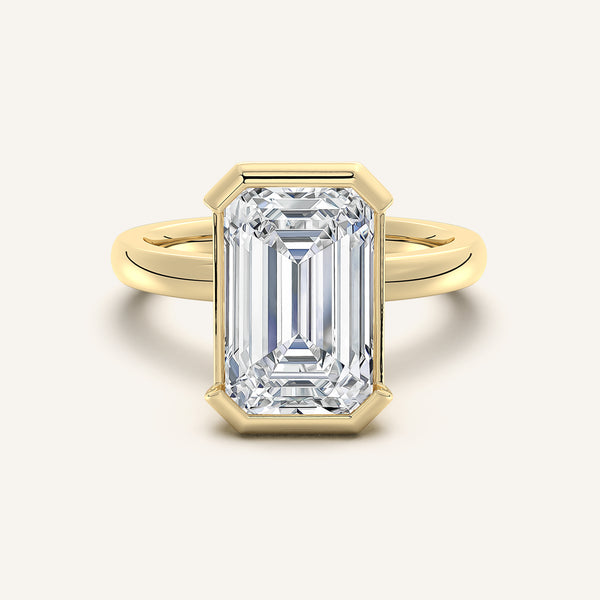 Emerald Cut Half Bezel Engagement Ring | 18k Yellow Gold