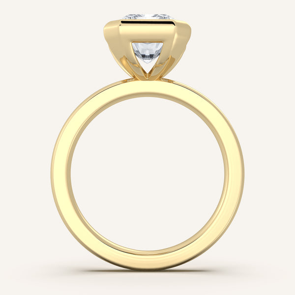Emerald Cut Half Bezel Engagement Ring | 18k Yellow Gold