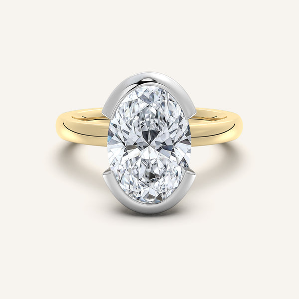 Oval Half Bezel Engagement Ring | 18k Two Tone