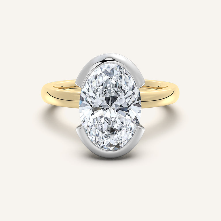Image for Oval Half Bezel Engagement Ring | 18k Two Tone