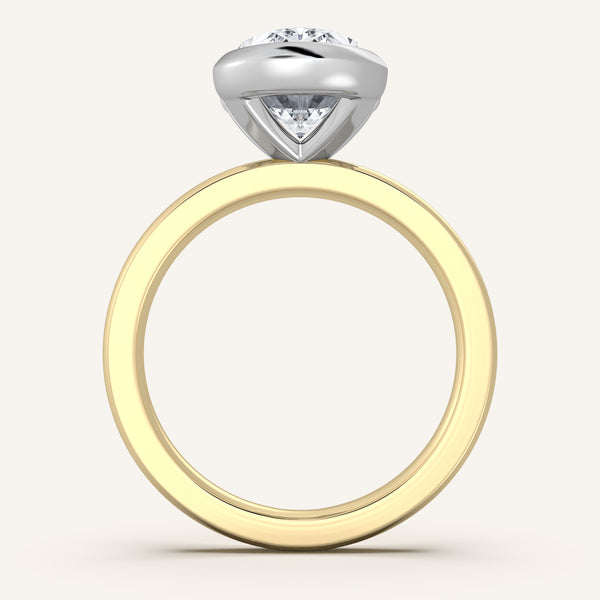 Oval Half Bezel Engagement Ring | 18k Two Tone