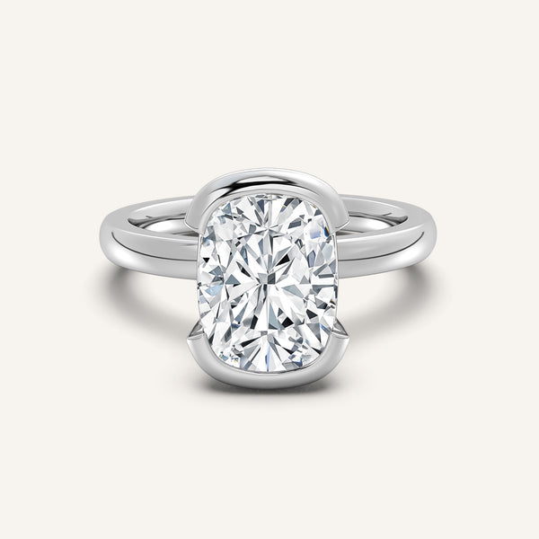 Half Bezel Engagement Ring | 14k White Gold