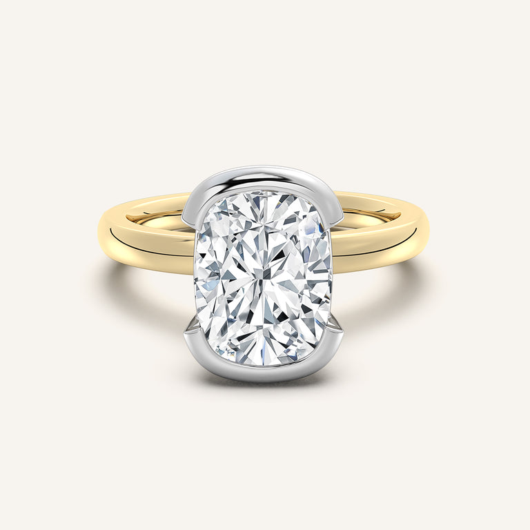 Image for Cushion Cut Half Bezel Engagement Ring | 14k Two Tone