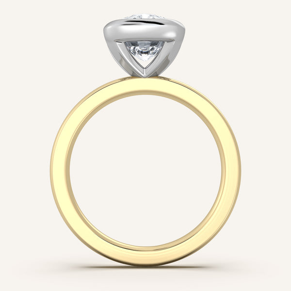 Cushion Cut Half Bezel Engagement Ring | 18k Two Tone