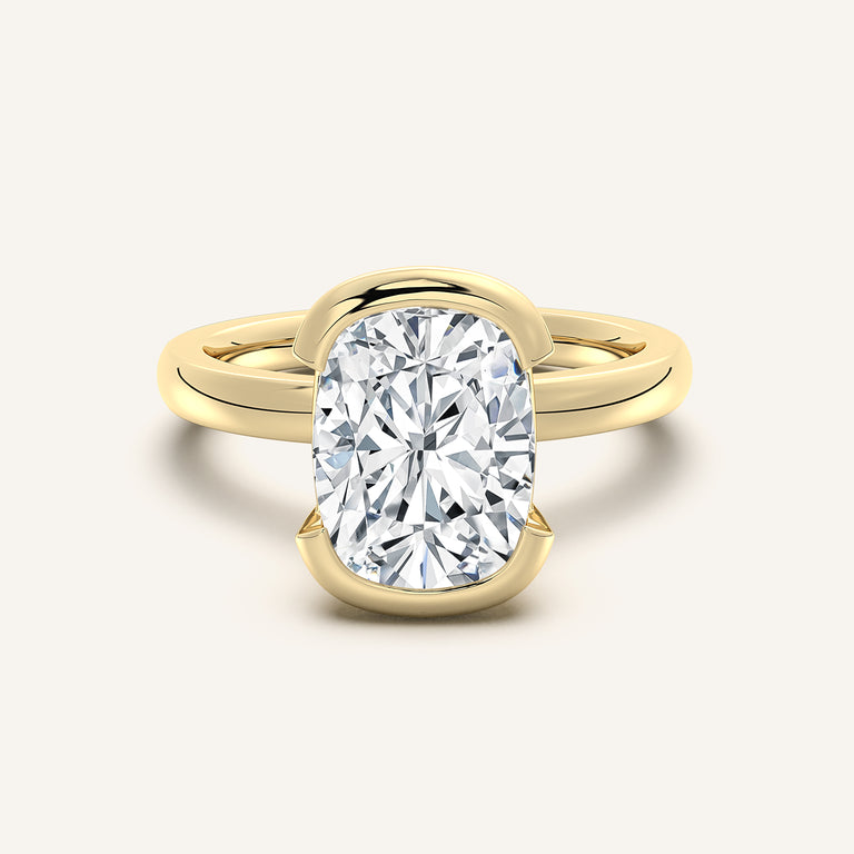 Image for Cushion Cut Half Bezel Engagement Ring | 18k Yellow Gold