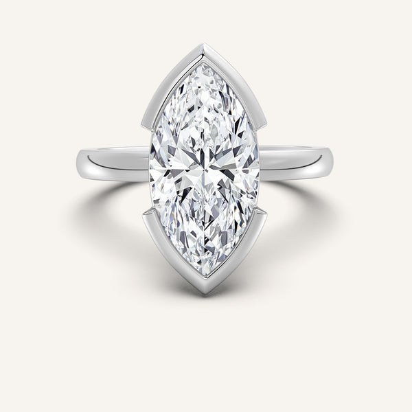 Half Bezel Engagement Ring | 18k White Gold