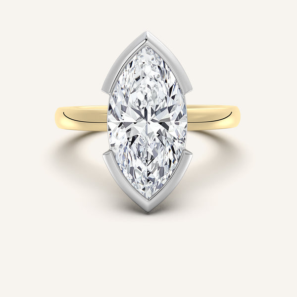 Marquise Half Bezel Engagement Ring | 18k Two Tone