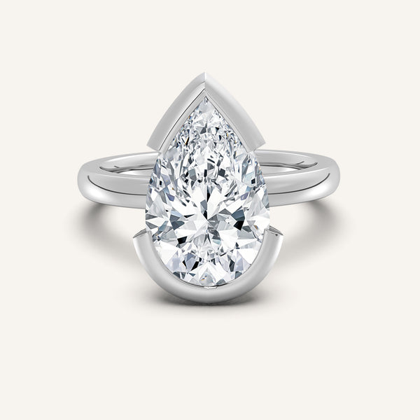 Half Bezel Engagement Ring | 14k White Gold