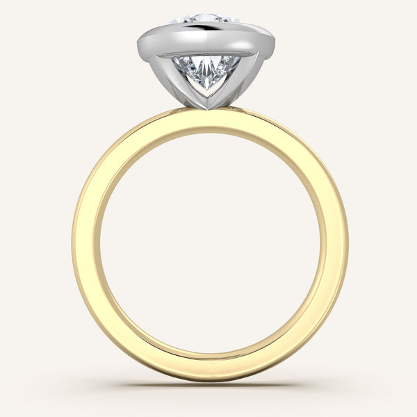 Pear Shape Half Bezel Engagement Ring | 18k Two Tone