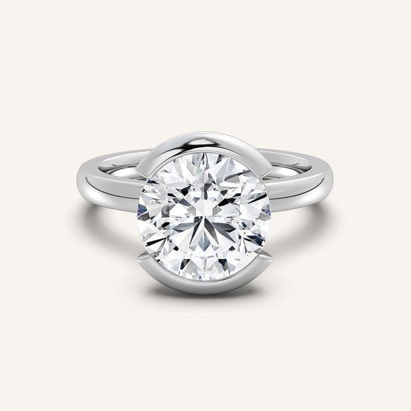 Half Bezel Engagement Ring | 14k White Gold