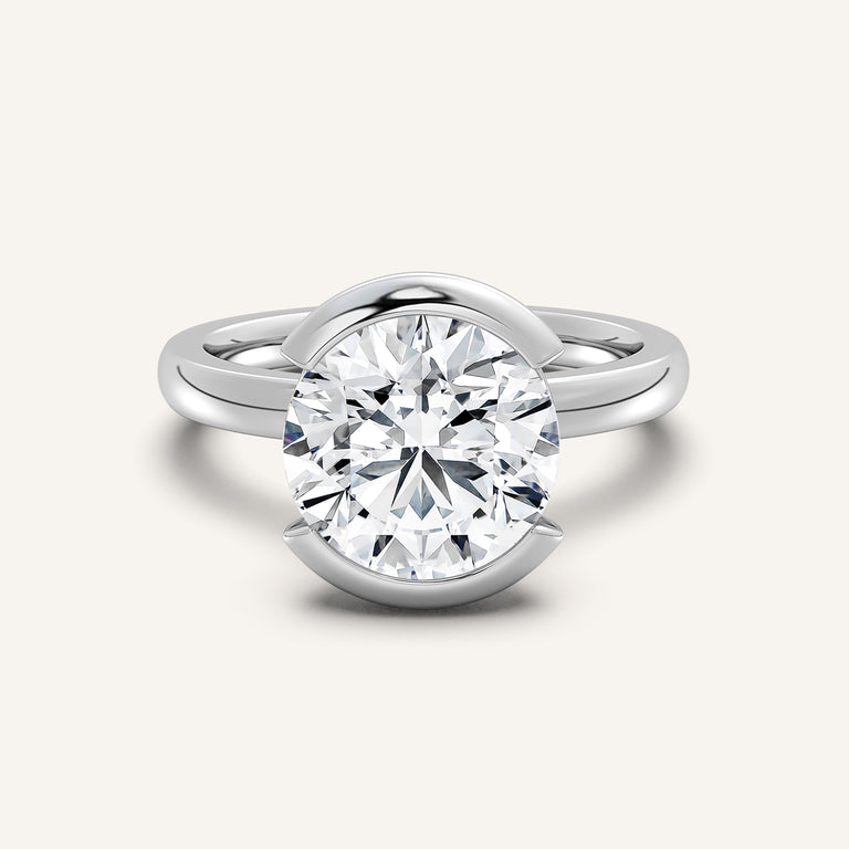 Image for Round Half Bezel Engagement Ring | 18k White Gold