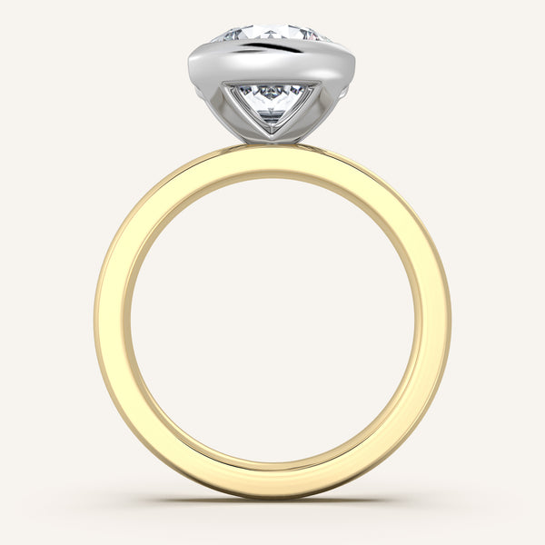 Round Half Bezel Engagement Ring | 18k Two Tone