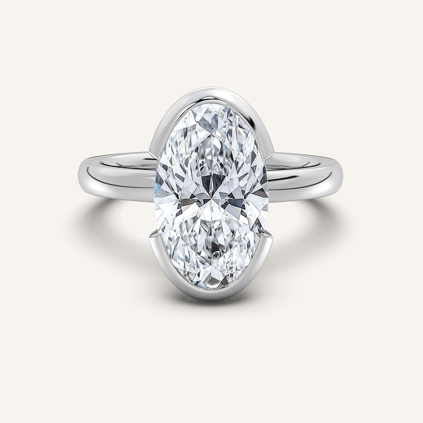 Moval Half Bezel Engagement Ring | 14k White Gold