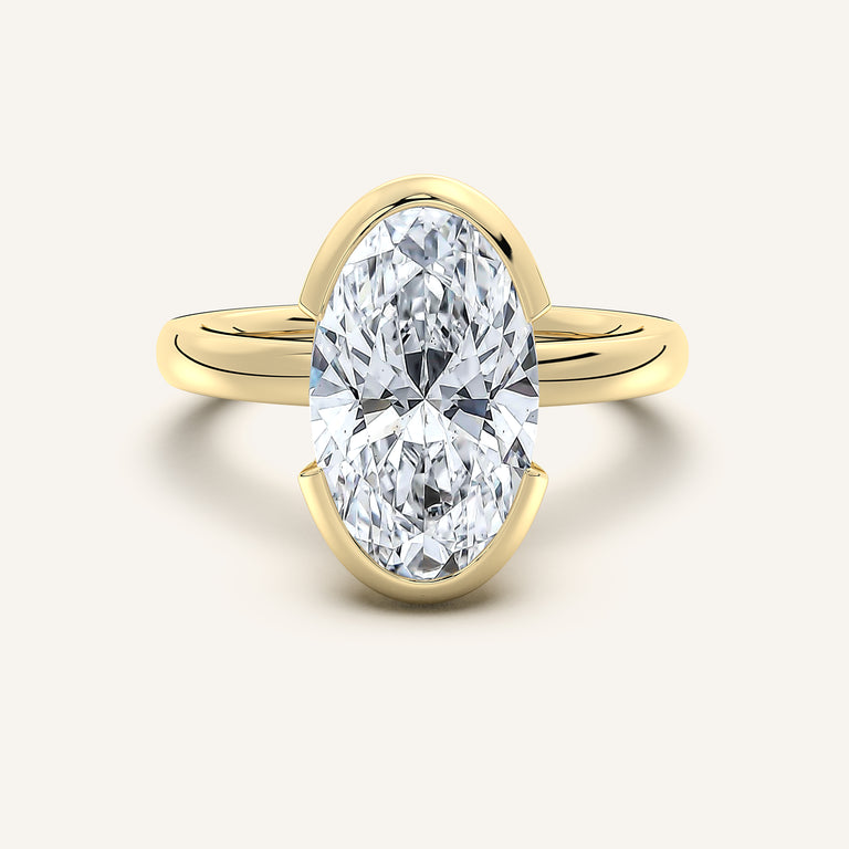 Image for Moval Half Bezel Engagement Ring | 18k Yellow Gold
