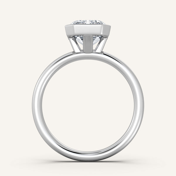 Emerald Cut Bezel Set Engagement Ring | 14k White Gold