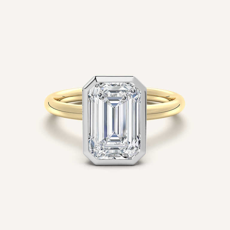 Image for Bezel Set Emerald Cut Engagement Ring | 14k Two Tone